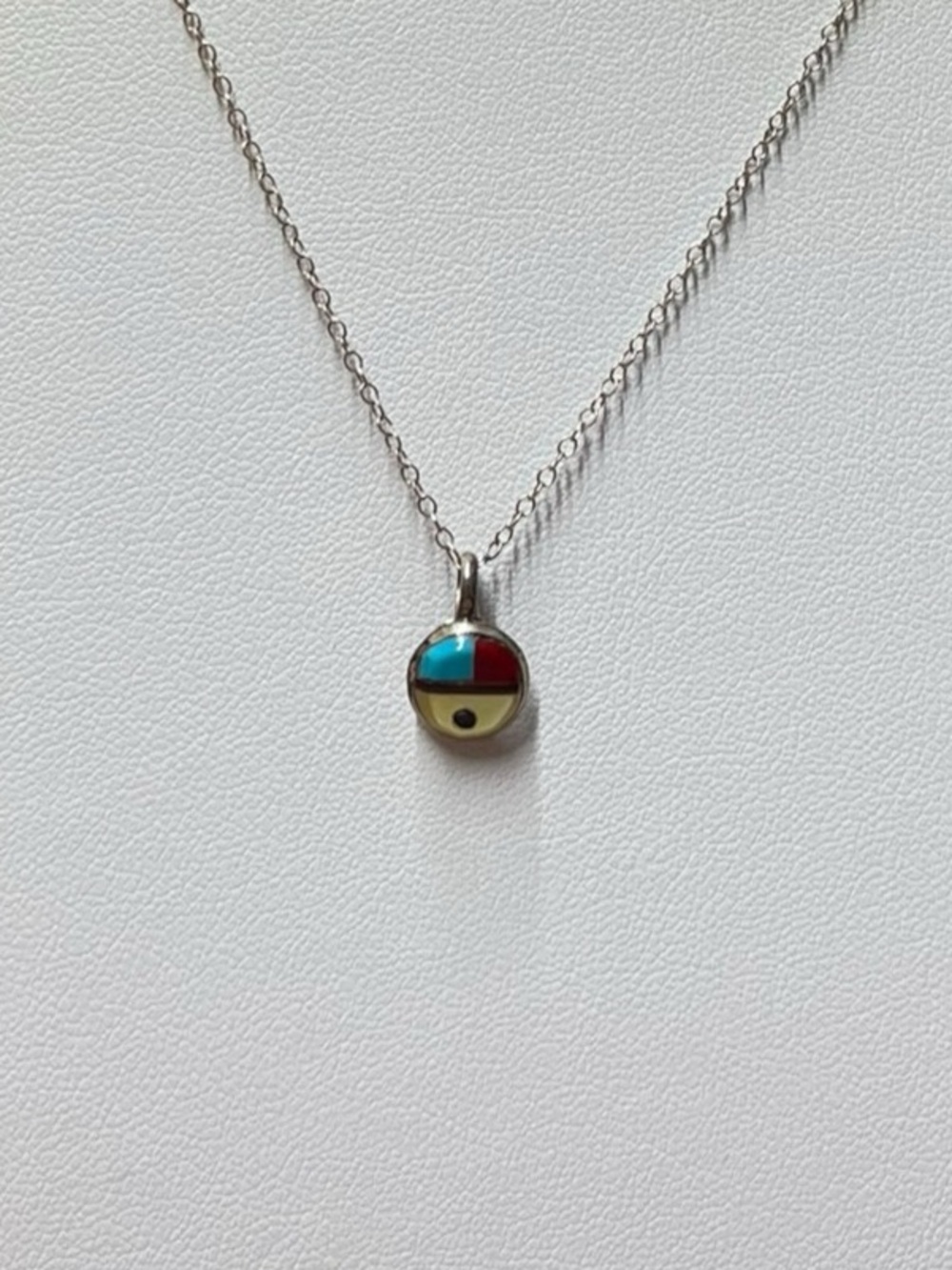 Vintage Zuni Inlay Sunface Dainty Chain Necklace Pendant 18” Southwestern - Picture 2 of 4